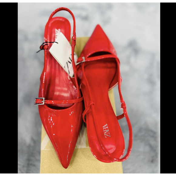 ZARA Red Patent Kitten Heels NWT | Viral Slingback Pumps - Picture 10 of 16